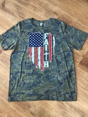 Camo Patriotic Tee Shirt Unisex "Faith" "American Flag"  LIF Apparel XL